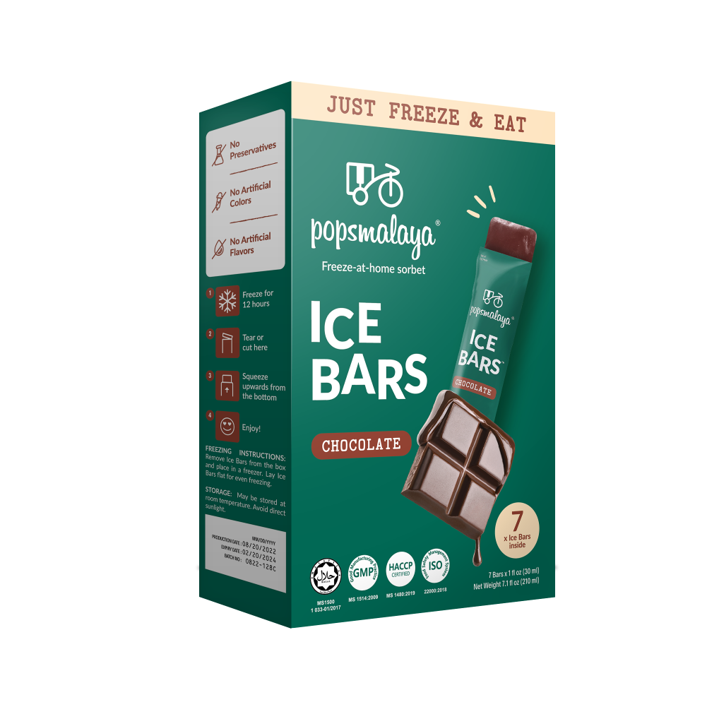 Ice Bars (Popsmalaya) - Chocolate Sorbet [12 boxes of 7 Bars] (No Preservatives, Dairy Free)