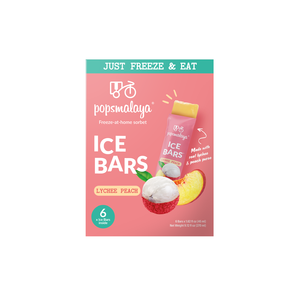 Ice Bars (Popsmalaya) - Lychee and Peach Sorbet [12 boxes of 6 Bars] (No Preservatives, made with Real Fruits)