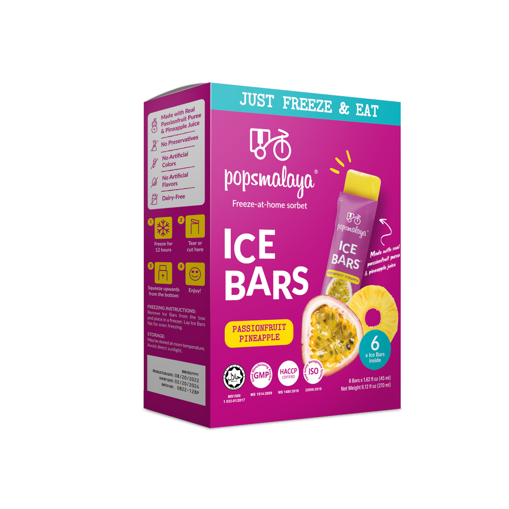 Ice Bars (Popsmalaya) - Passionfruit and Pineapple Sorbet  [12 boxes of 6 Bars] (No Preservatives, made with Real Fruits)